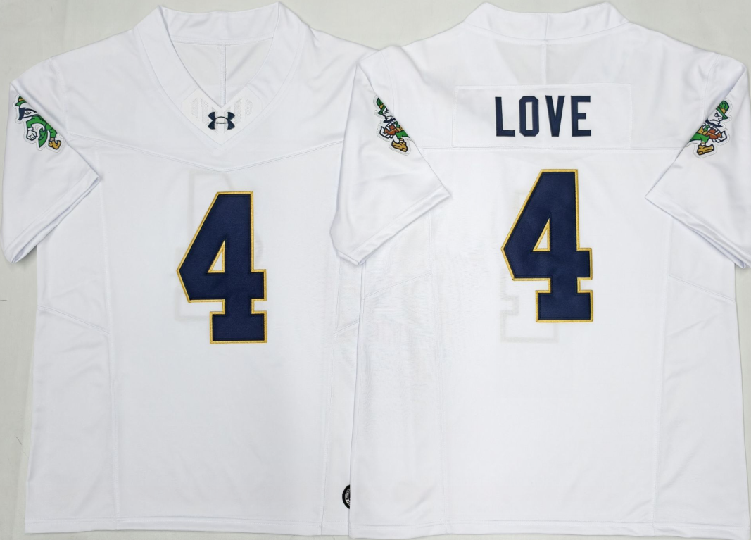 Norte Dame Fighting Irish   White #4 LOVE Jersey