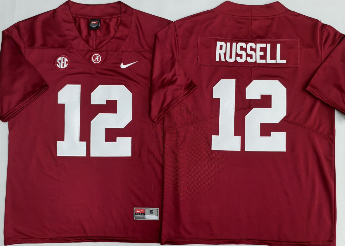 Alabama Crimson Tide  Red #12 RUSSELL Jersey