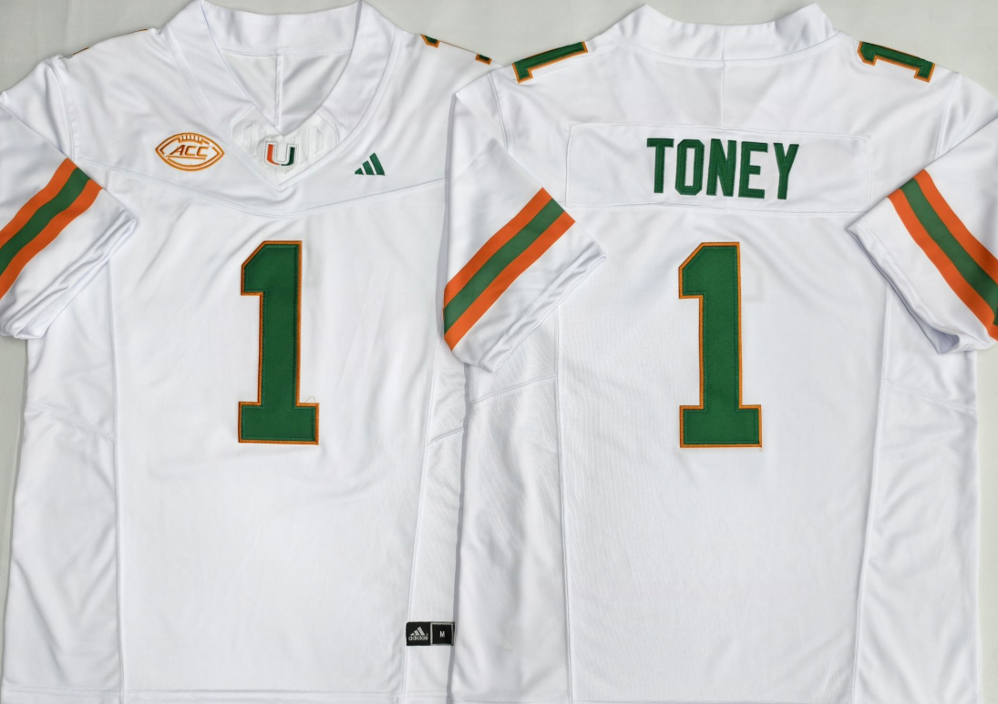 Miami Hurricanes White #1 TONEY Jersey