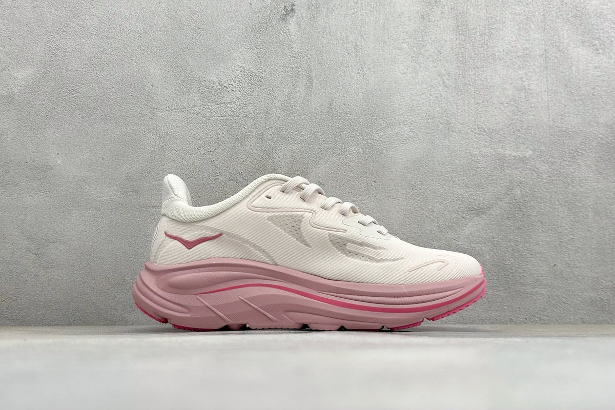 HOKA Clifton 10 Running Shoes Off White Blush Pink Cushioned Athletic Sneakers