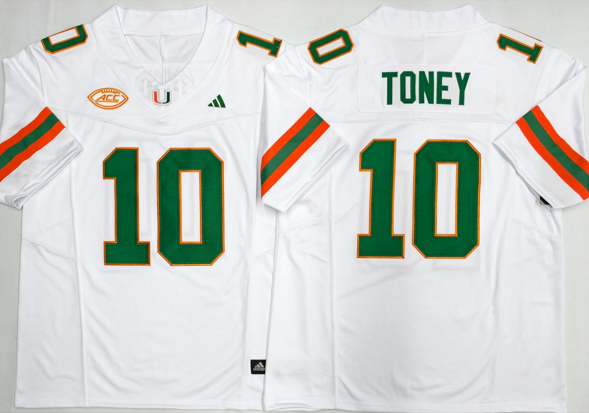 Miami Hurricanes White #10 TONEY Jersey