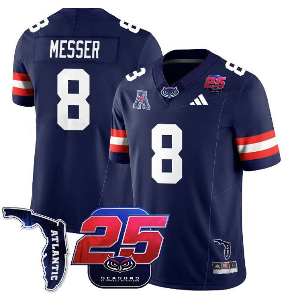 #8 Easton Messer Florida Atlantic Football 25th Season Stitched Navy ersey