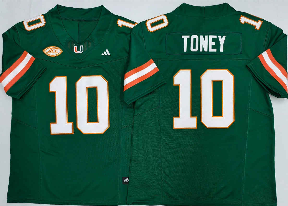 Miami Hurricanes Green #10 TONEY Jersey