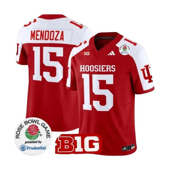 Men's Indiana Hoosiers #15 Fernando Mendoza 2025 F.U.S.E. Rose Bowl Red End White