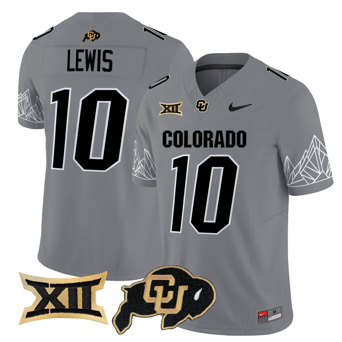 #10 Lewis Colorado Buffaloes Grey Big XII Patch Stitched Football Jersey