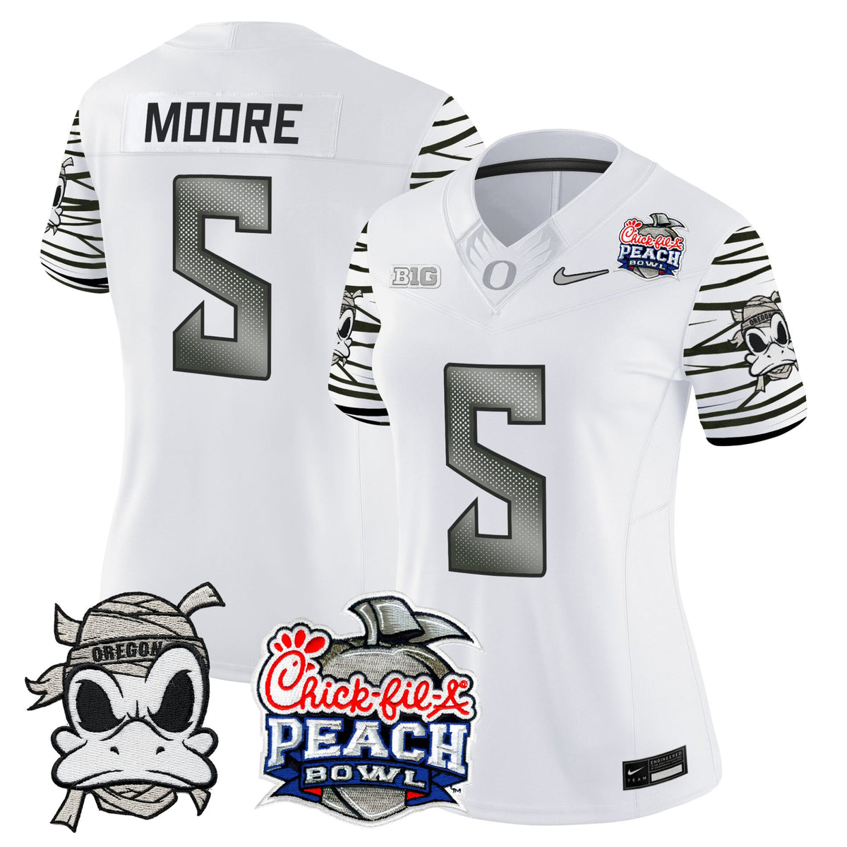 #5 Dante Moore Oregon Ducks Mummy Duck 2026 Peach Bowl White Limited Jersey