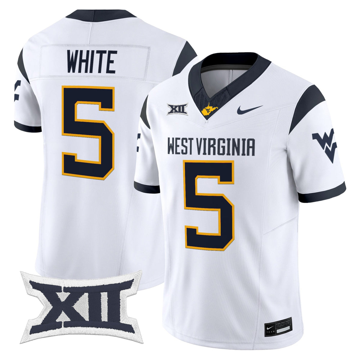 #5 White West Virginia Mountaineers Men's 2026 White Stitched Football Jersey