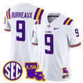 #9 Burreaux LSU Tigers White SEC Louisiana Map Patch Stitched Football Jersey