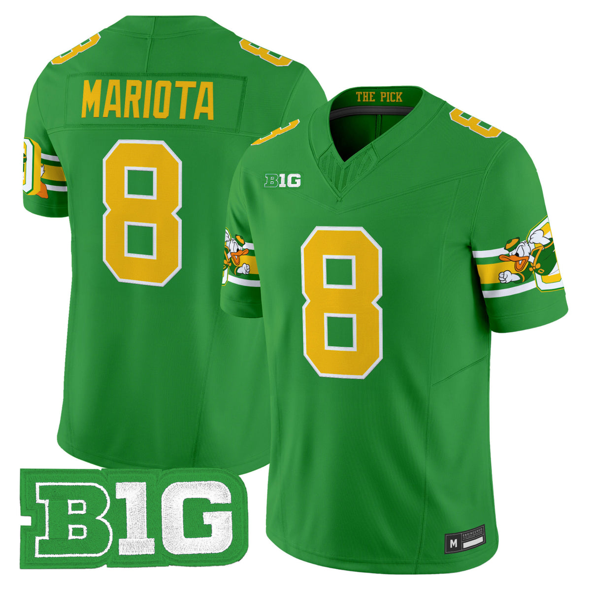 #8 Oregon Ducks Mariota Mighty Oregon 1984 Throwback Green Stitched College Football Jersey B1G Patch