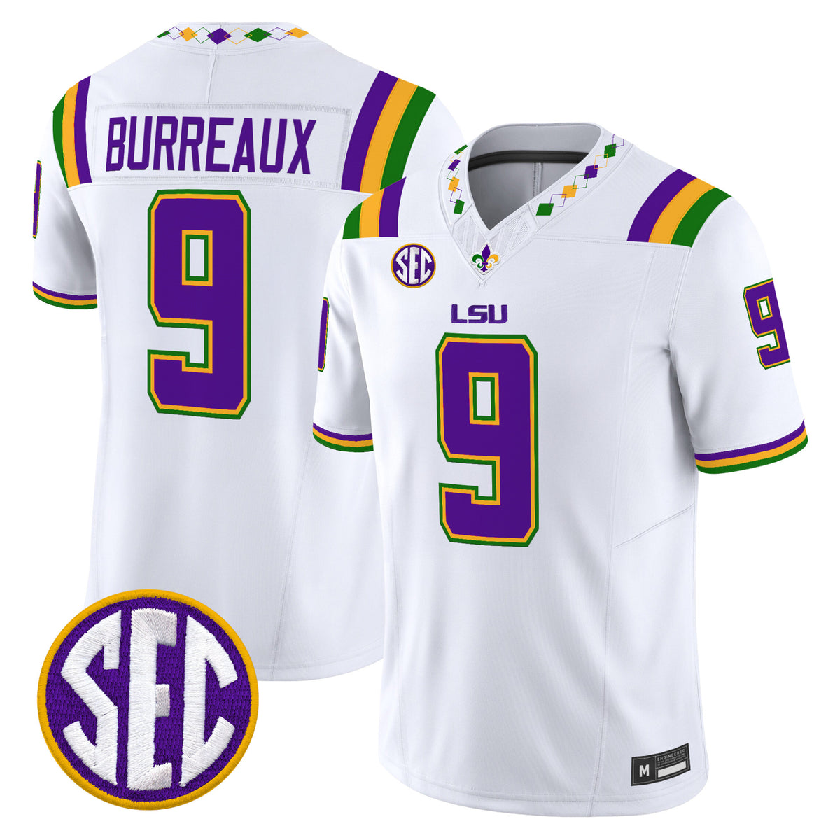 #9 Joe Burrow LSU Tigers 2026 Mardi Gras Edition All Stitched White Jersey