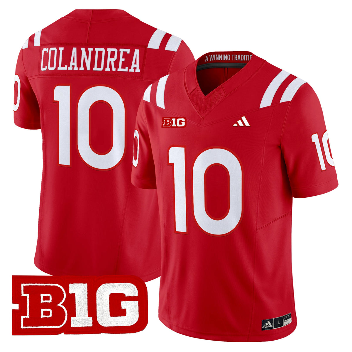 #10 Anthony Colandrea Nebraska Cornhuskers Red B1G Patch Stitched Football Jersey