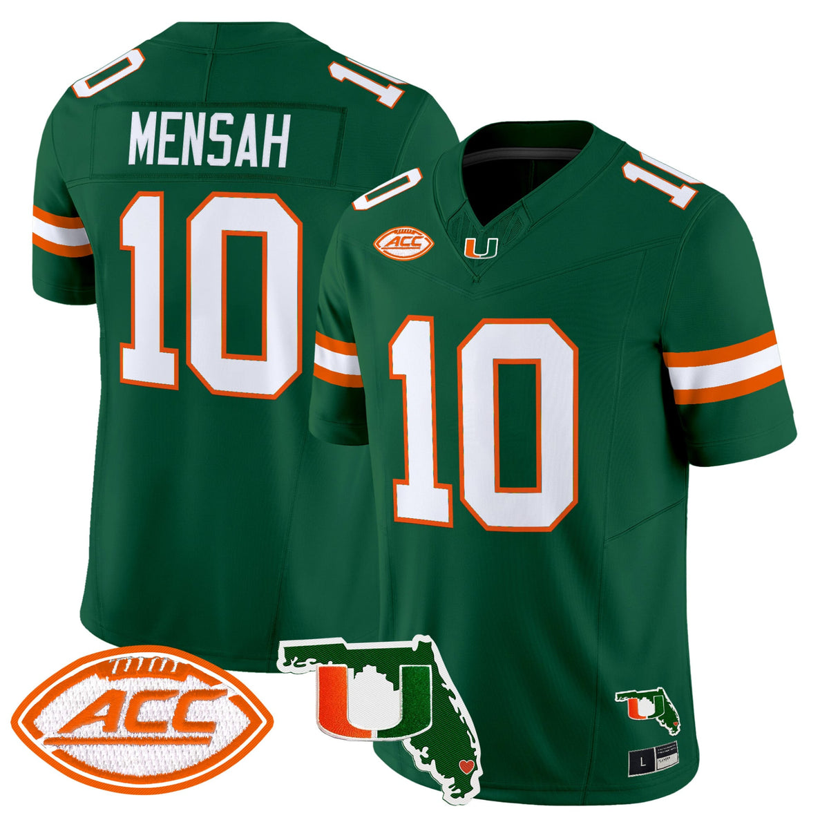 #10 Mensah Miami Hurricanes Green Stitched College Football Jersey