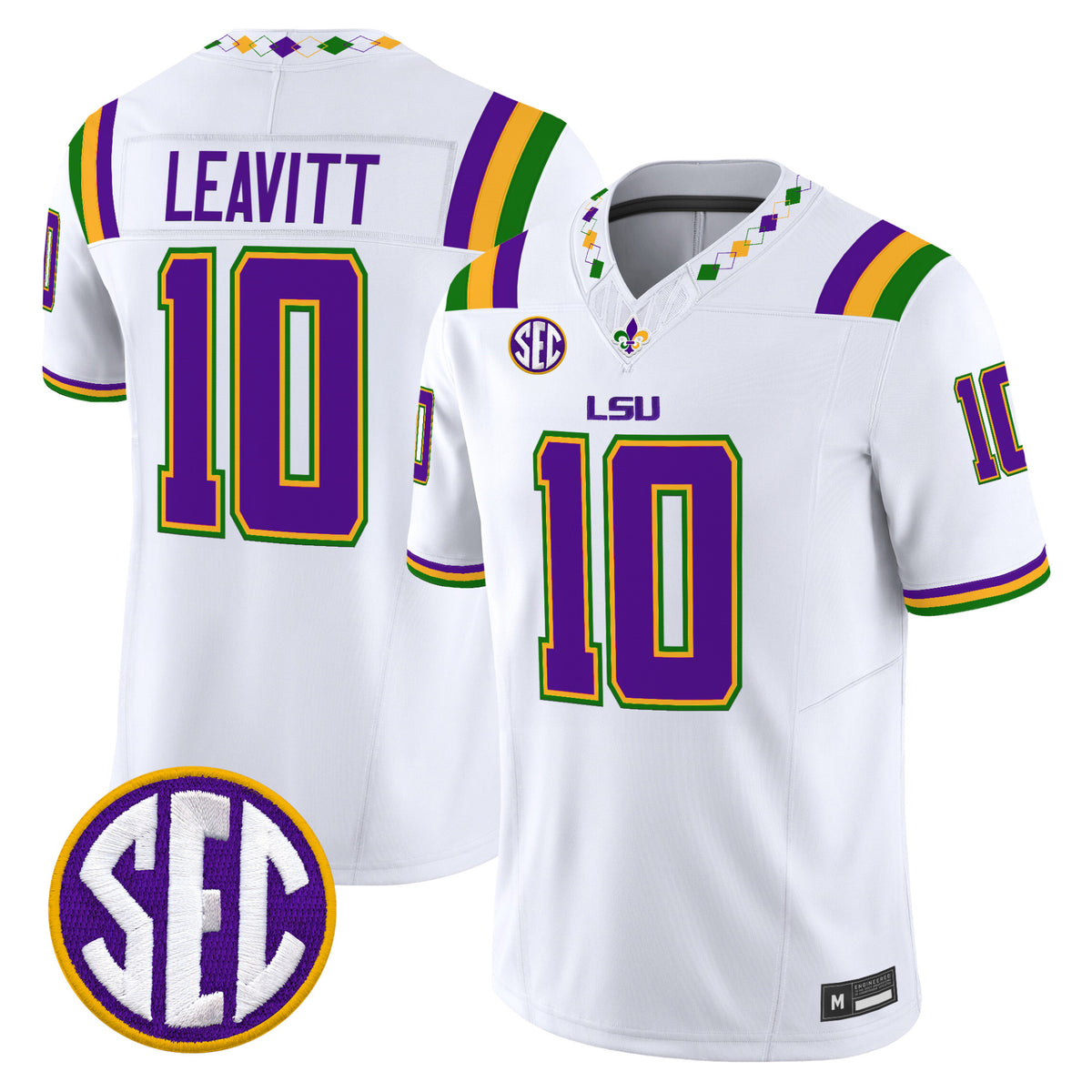 #10 Sam Leavitt LSU Tigers Mardi Gras Edition All Stitched White Jersey