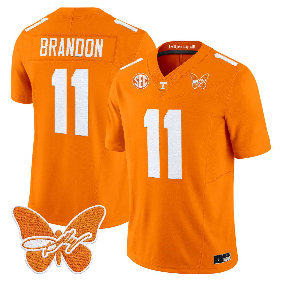 #11 Brandon Tennessee Volunteers Orange Stitched College Football Jersey