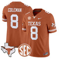 #8 Coleman Texas Longhorns Men's 2026 Texas Orange Stitched Football Jersey