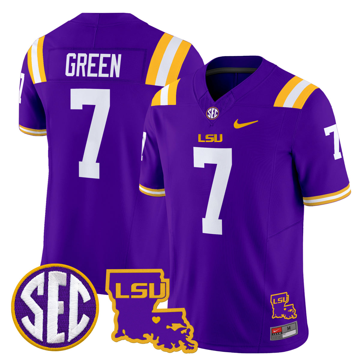 #7 Green LSU Tigers Purple Stitched College Football Jersey
