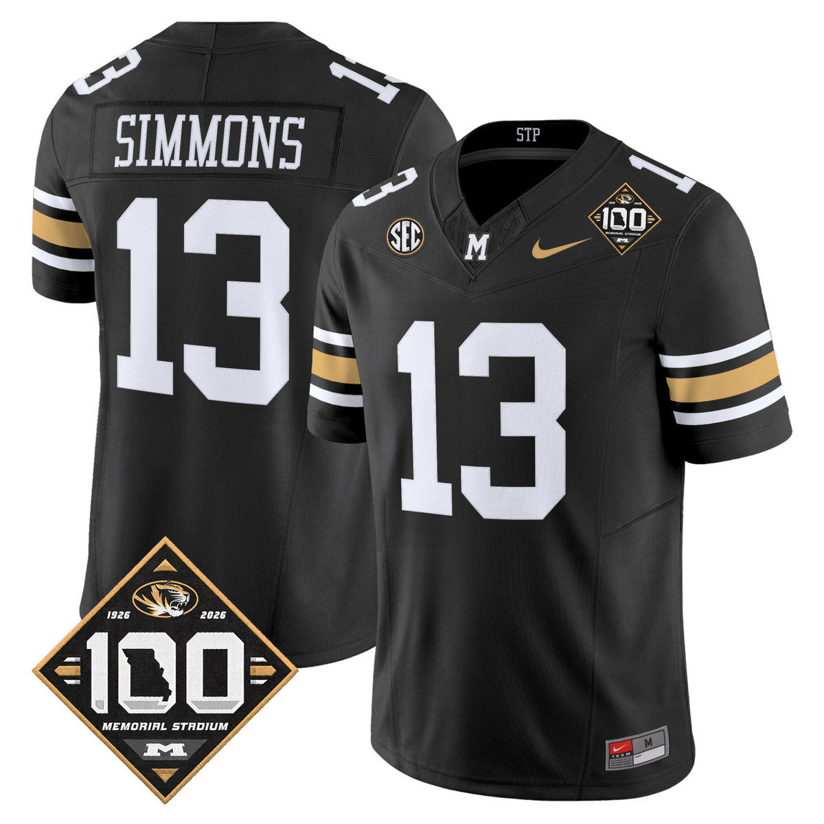 #13 Austin Simmons (100th Anniversary Edition) Missouri Tigers Football Black Jersey