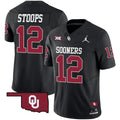 #12 Oklahoma Sooners Stoops Black Alternate Stitched College Football Big 12 Patch Oklahoma State Map Logo Jersey