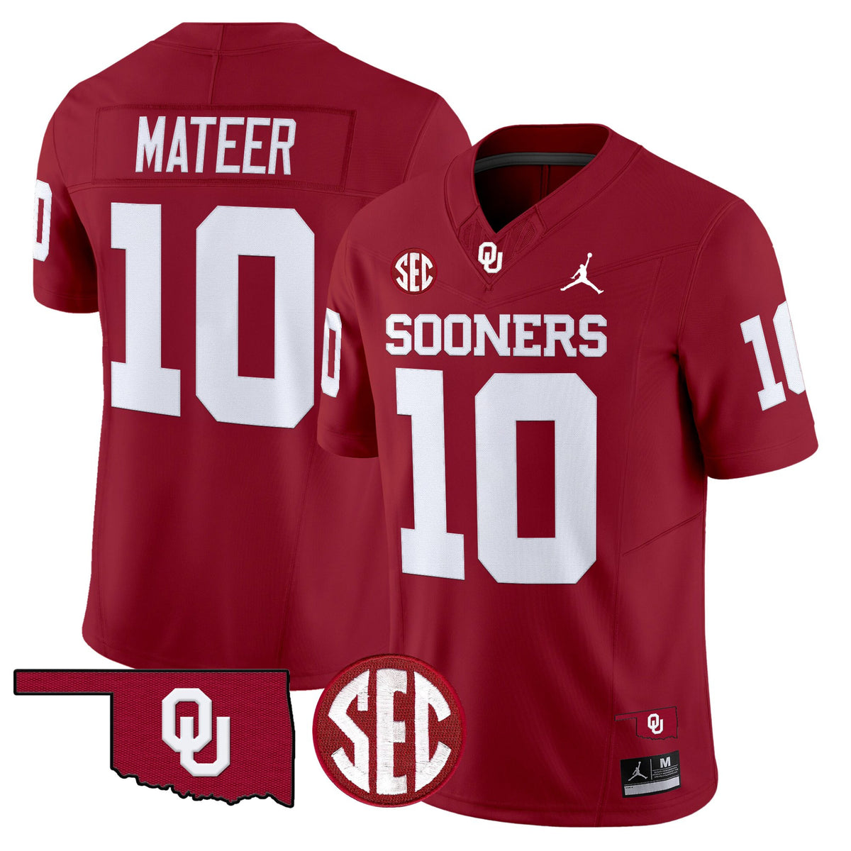 #10 Mateer Oklahoma Sooners Crimson SEC Patch Stitched Football Jersey