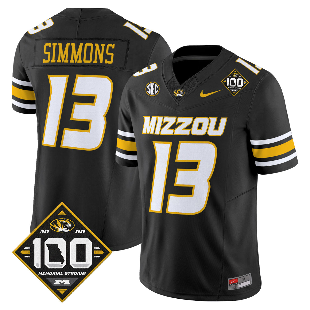 #13 Simmons Missouri Tigers Black Stitched College Football Jersey