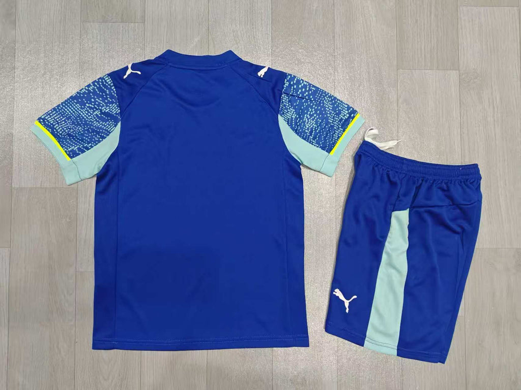 KIDS Puma Olympique de Marseille Away Jersey & Shorts Set Deep Royal Blue / Mint Green / Electric Yellow