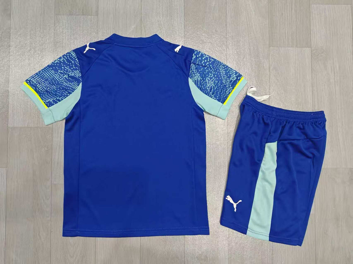 KIDS Puma Olympique de Marseille Away Jersey & Shorts Set Deep Royal Blue / Mint Green / Electric Yellow