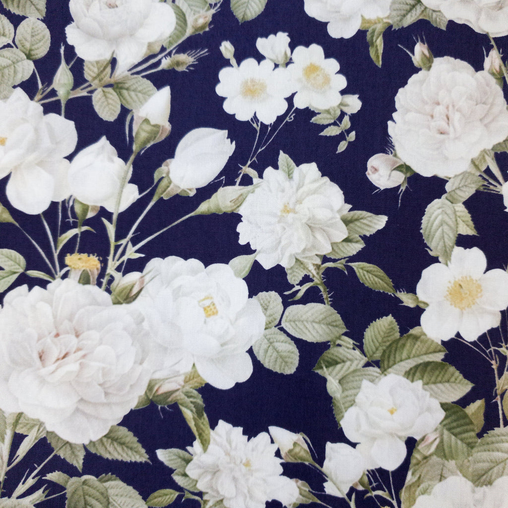 Ladies Grenouille Navy Rose Shirt: Long Sleeve Cotton Blouse