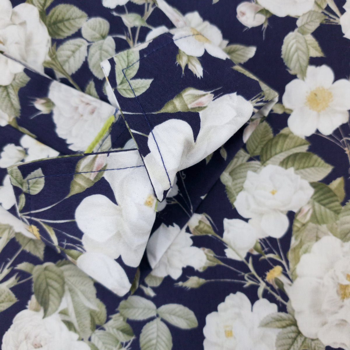 Ladies Grenouille Navy Rose Shirt: Long Sleeve Cotton Blouse