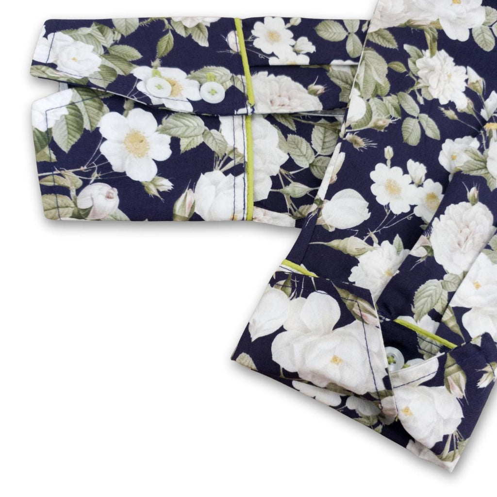 Ladies Grenouille Navy Rose Shirt: Long Sleeve Cotton Blouse