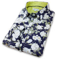 Ladies Grenouille Navy Rose Shirt: Long Sleeve Cotton Blouse