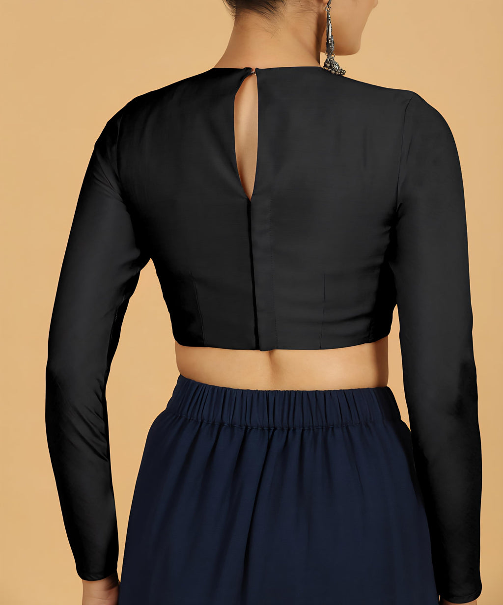 Full Sleeves Saree Blouse Raven Black Blouse Cotton Blouse Formal Blouse Casual Blouse Round Neck Blouse for Saree Blouse for Lehnga Blouse