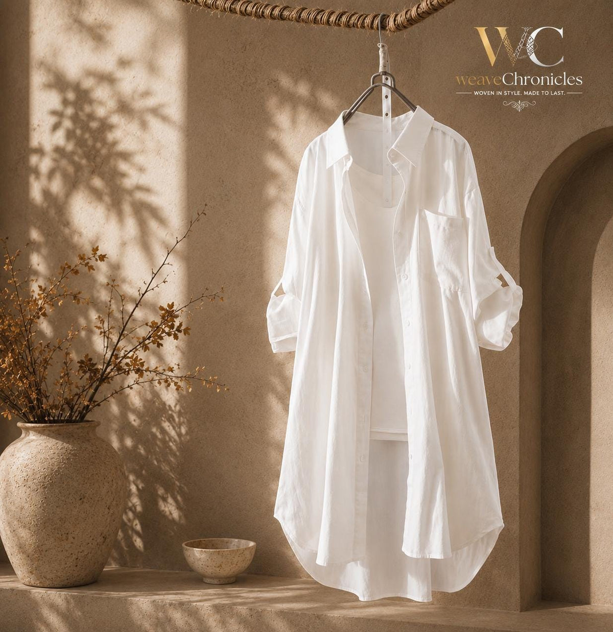 Cotton Linen Shirt Dress, Button Up Blouse, Oversized Linen Top for Women, Long Sleeve Linen Blouse
