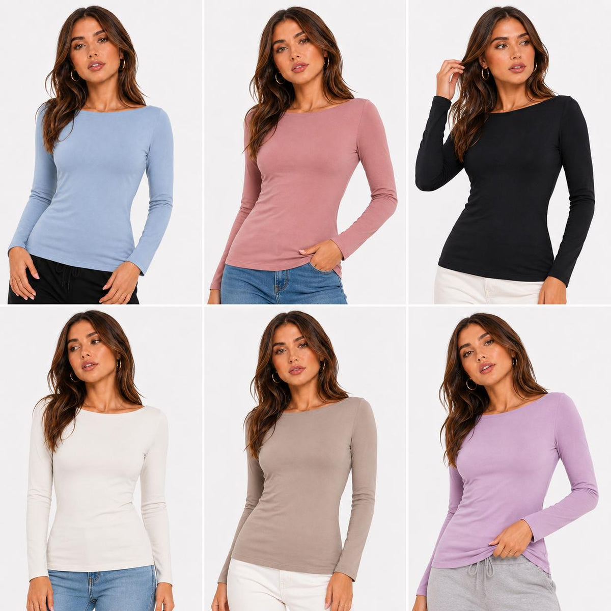 Amal Women's COTTON Basic Long Sleeve. Solid Color. USA.