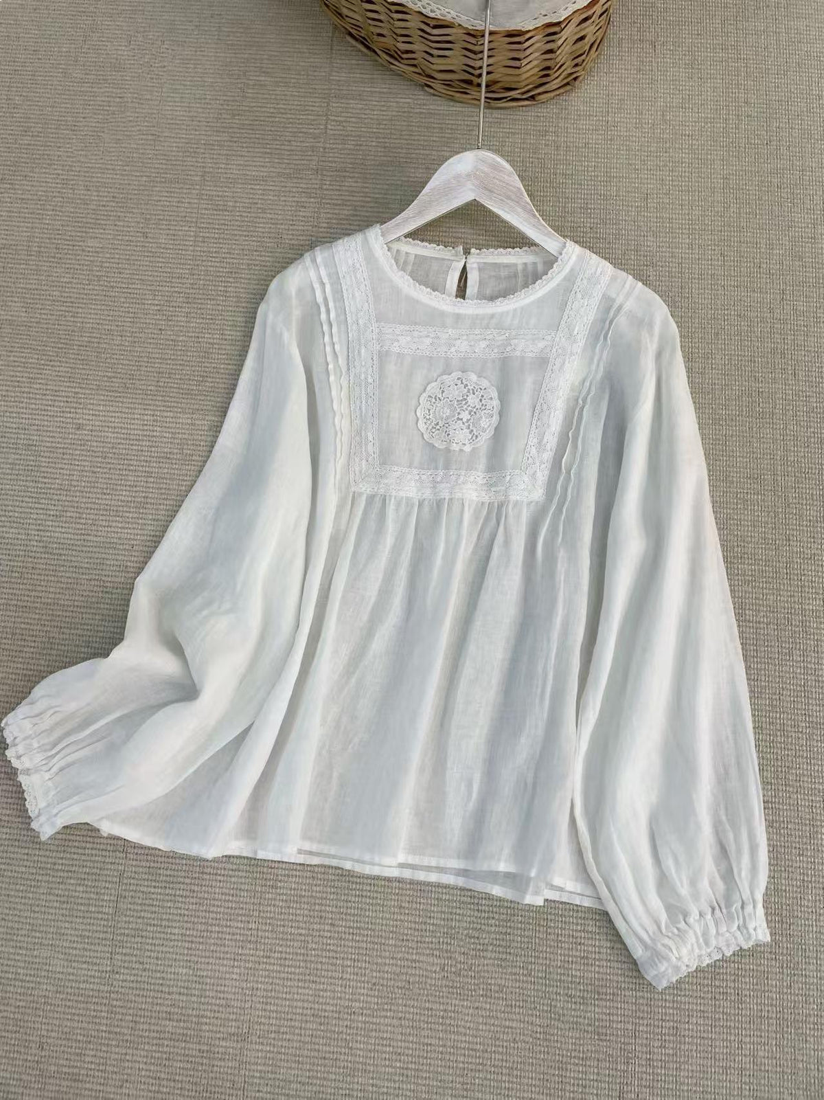 2026 autume Linen Blouse for Women, Romantic Top, Vintage Inspired Lace Shirt,  Loose Fit Natural Linen Clothing, long sleeves