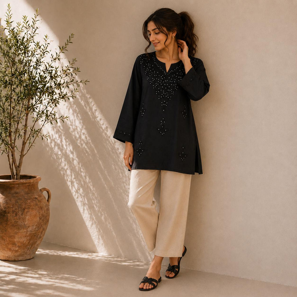 Women's Embroidered Cotton Tunic Top | Casual Boho Blouse | Lightweight Long Sleeve Shirt