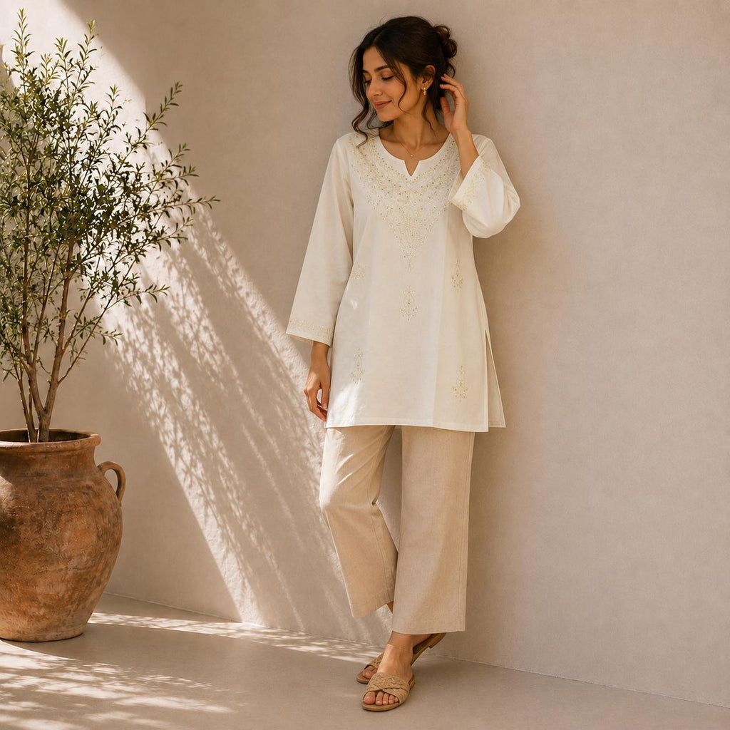 Women's Embroidered Cotton Tunic Top | Casual Boho Blouse | Lightweight Long Sleeve Shirt