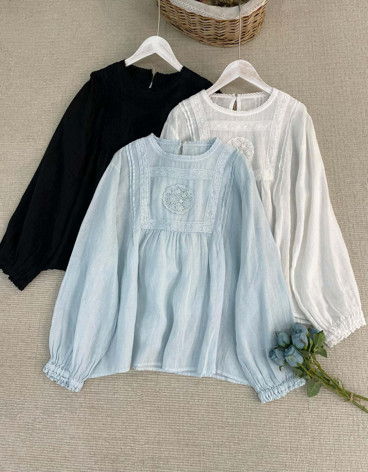 2026 autume Linen Blouse for Women, Romantic Top, Vintage Inspired Lace Shirt,  Loose Fit Natural Linen Clothing, long sleeves