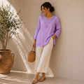 Women's Embroidered Cotton Tunic Top | Casual Boho Blouse | Lightweight Long Sleeve Shirt