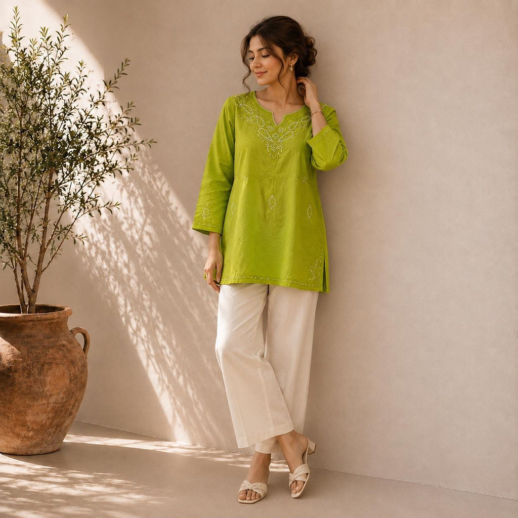 Women's Embroidered Cotton Tunic Top | Casual Boho Blouse | Lightweight Long Sleeve Shirt