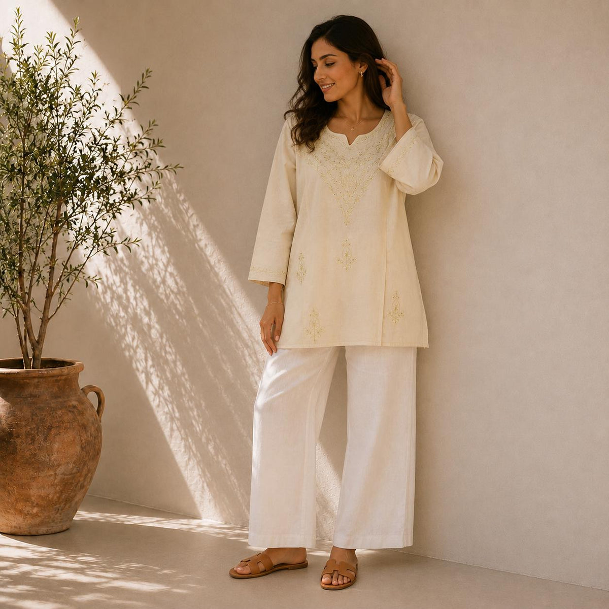 Women's Embroidered Cotton Tunic Top | Casual Boho Blouse | Lightweight Long Sleeve Shirt