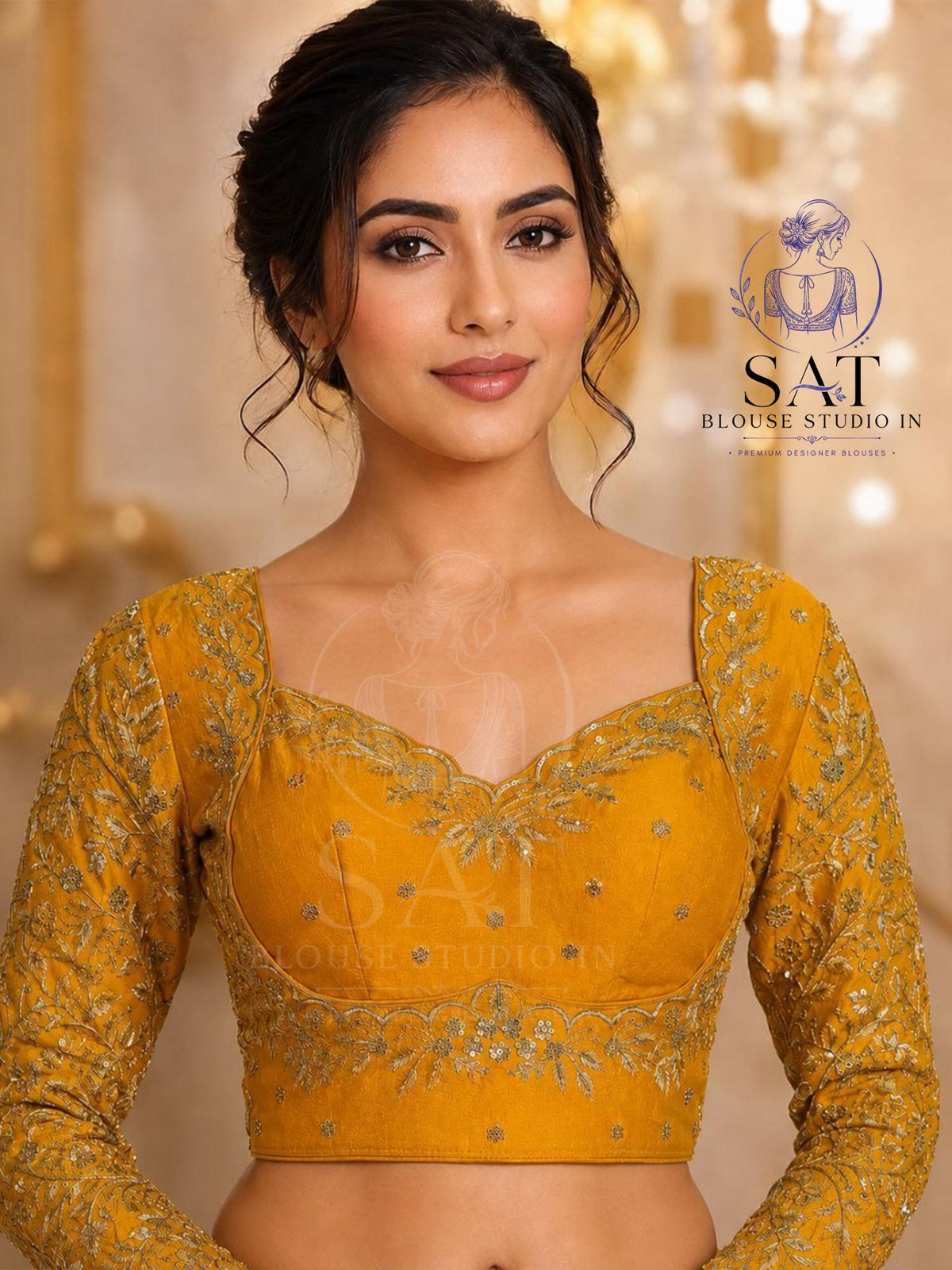 Gold Bridal Embroidered Silk Blouse, Heavy Zari Sequin Work Blouse, Wedding Saree Blouse, Padded Back Open Blouse, Party Wear
