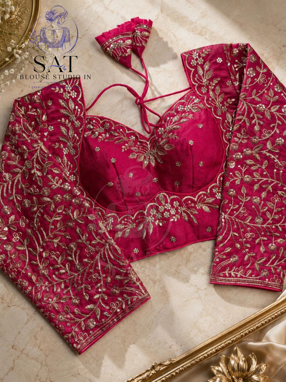 Gold Bridal Embroidered Silk Blouse, Heavy Zari Sequin Work Blouse, Wedding Saree Blouse, Padded Back Open Blouse, Party Wear