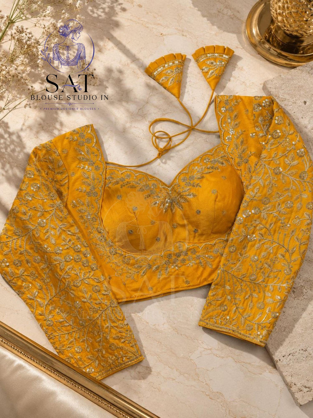 Gold Bridal Embroidered Silk Blouse, Heavy Zari Sequin Work Blouse, Wedding Saree Blouse, Padded Back Open Blouse, Party Wear