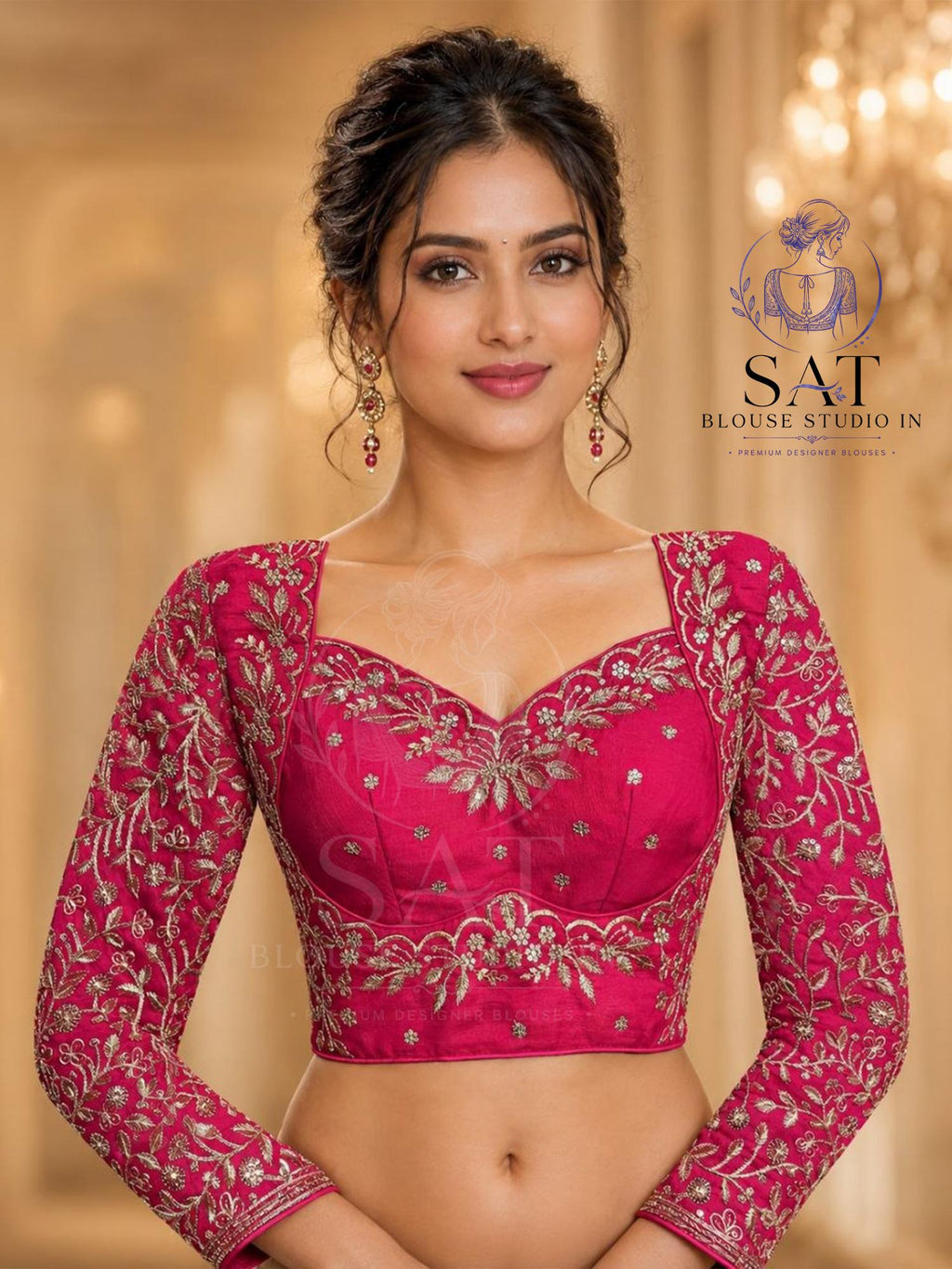 Gold Bridal Embroidered Silk Blouse, Heavy Zari Sequin Work Blouse, Wedding Saree Blouse, Padded Back Open Blouse, Party Wear